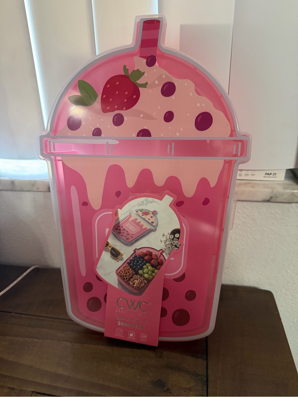 CWC Pink Bubble Tea Cup Snack Box Set of 2, 4 Compartments Snap Lid Plastic new